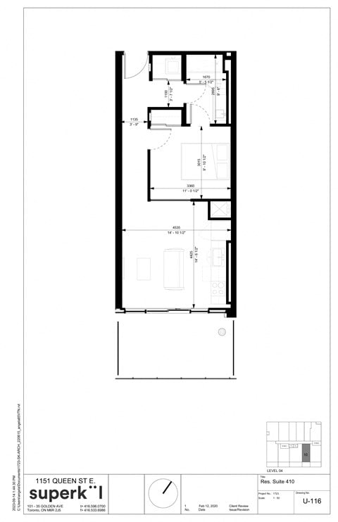 Floor plan for 1 bed, 1 bath, 568 sqft
